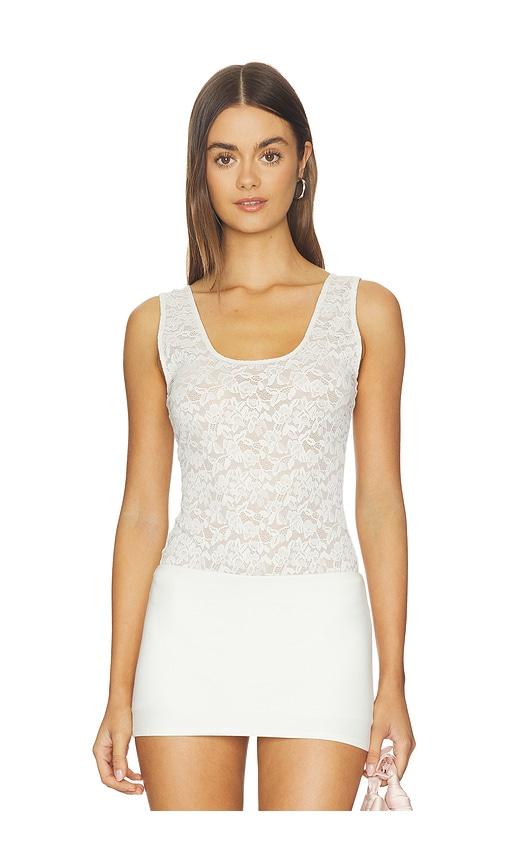 good american stretch lace scoop tank bodysuit in cream. - size l (also in m, xl, xs)