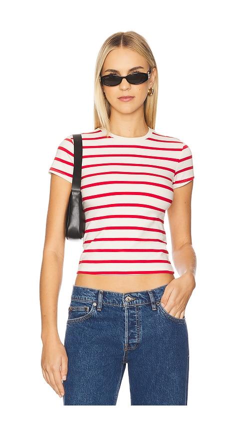good american super stretch baby tee in cream,red. - size xxl/2x (also in xxxl/3x, xxxxl/4x)