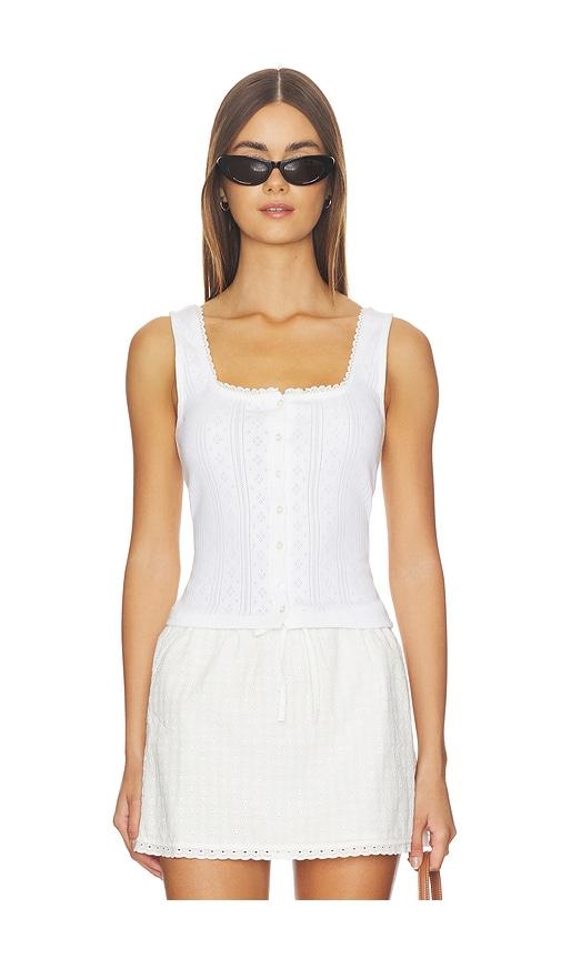 good american the pointelle button down tank top in white. - size l (also in m)
