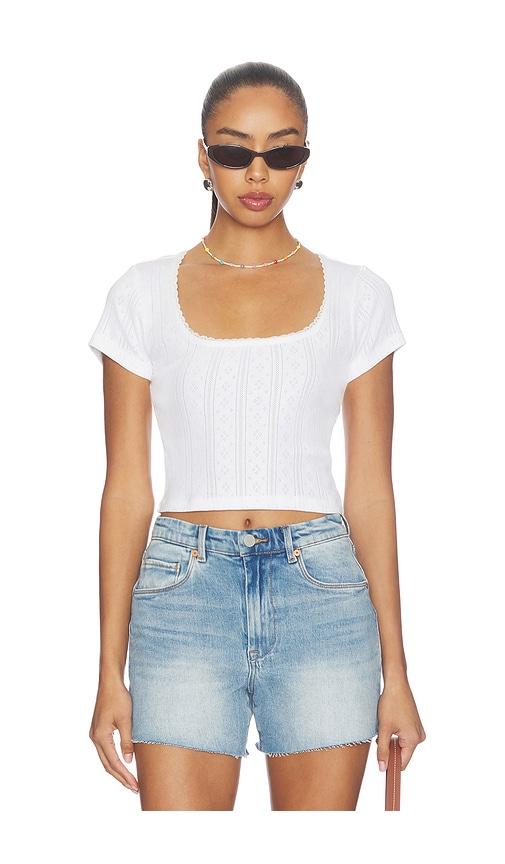 good american the pointelle square neck top in white. - size l (also in m, xs)