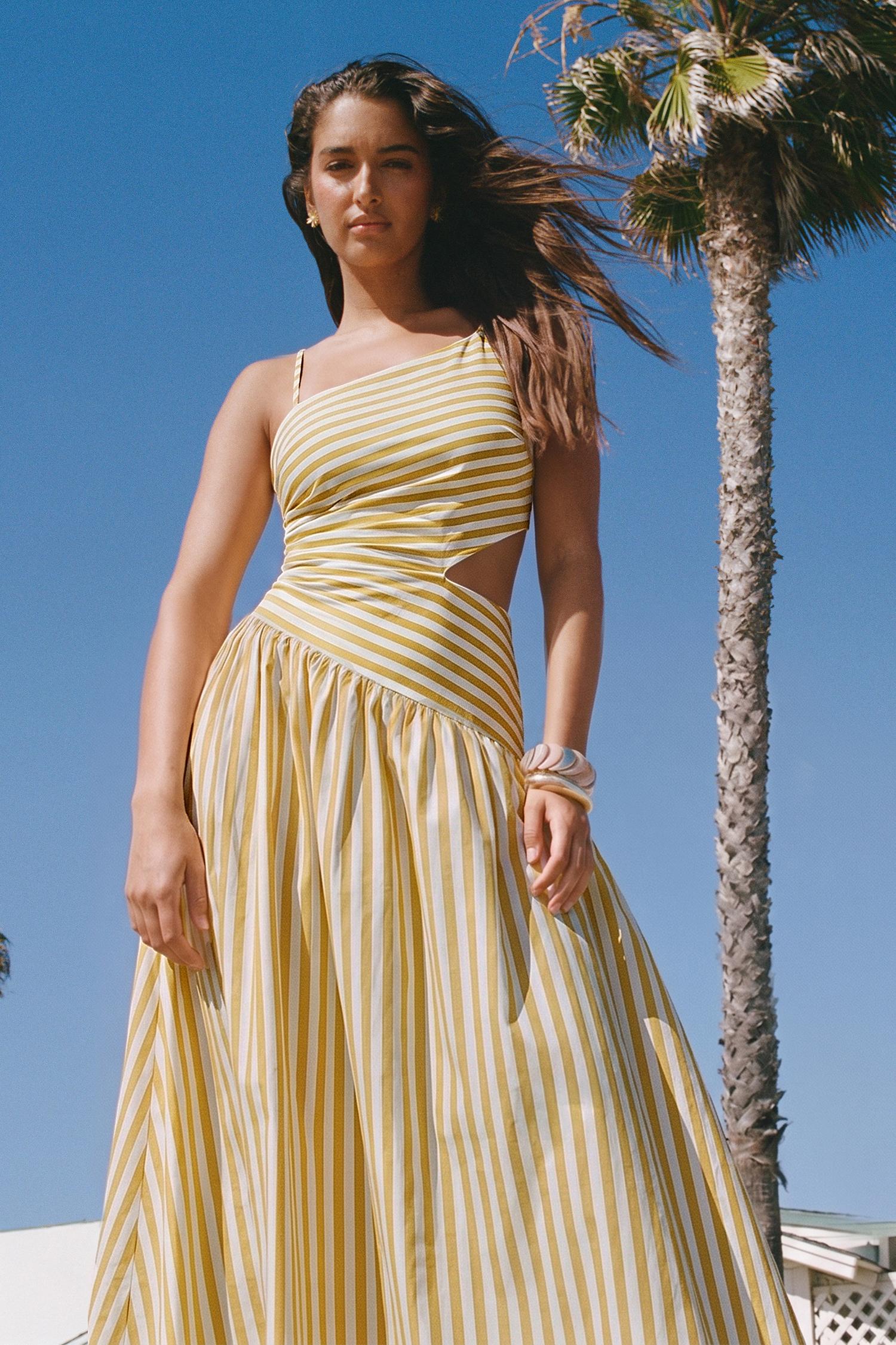 good as gold striped maxi dress - l