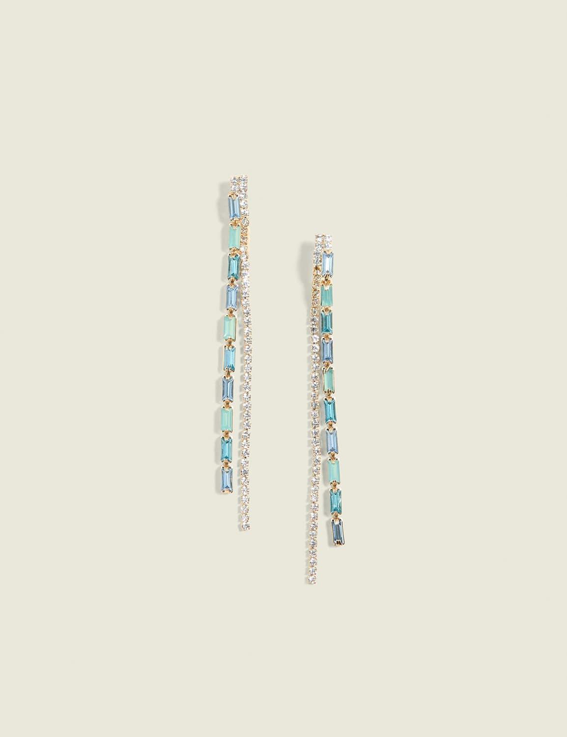 green & blue imitation stone dangle earrings
