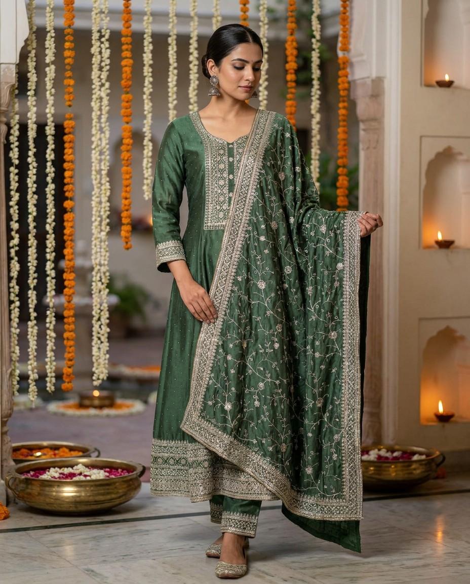 green anarkali set