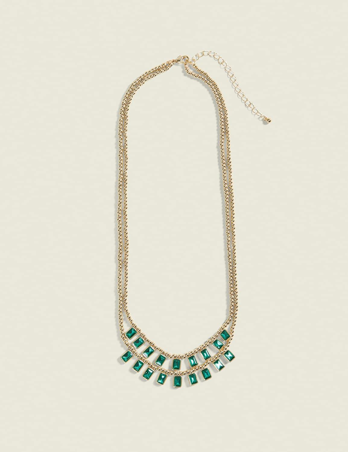 green baguette charm necklace