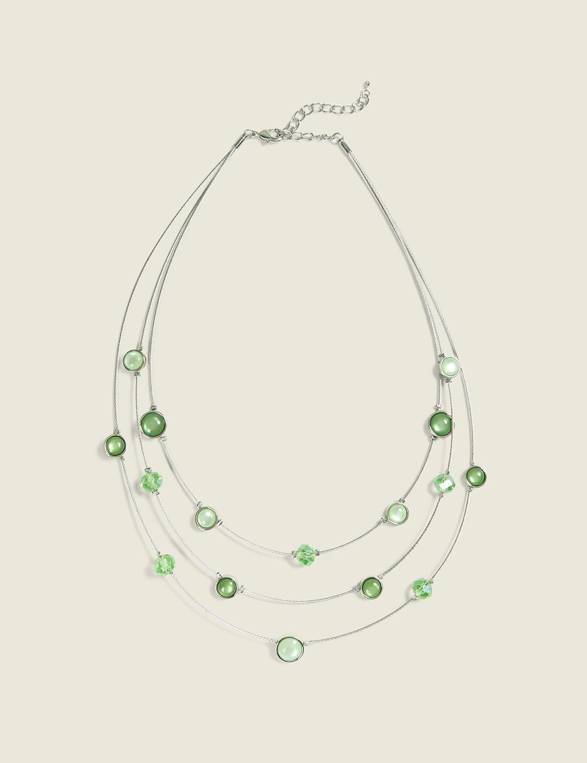 green beaded multi-row necklace