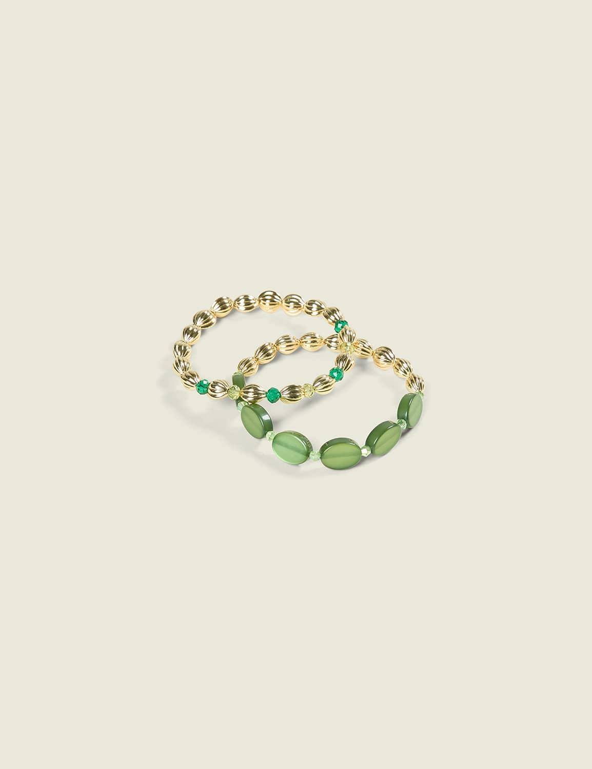 green cat's eye beaded bracelet set