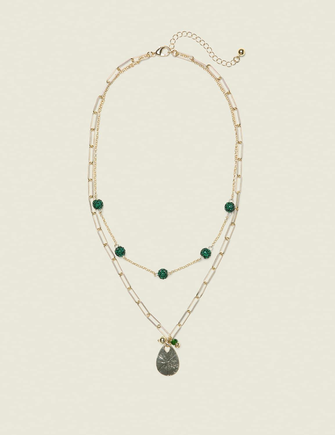 green fireball multi-row necklace