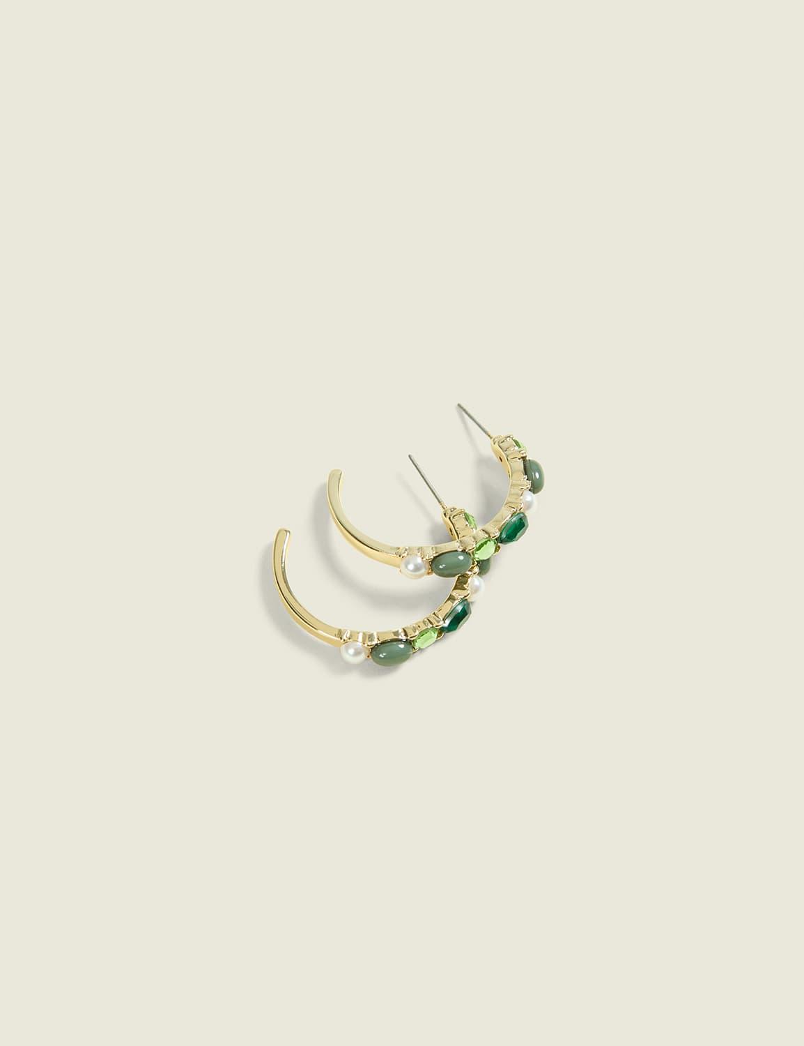 green imitation stone hoop earrings