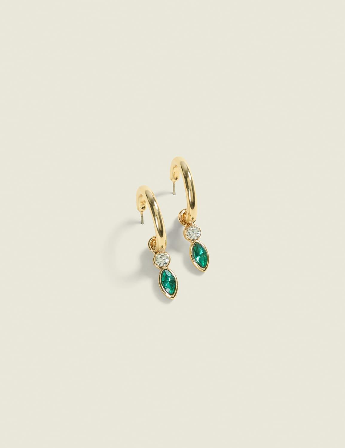 green imitation stone hoop earrings