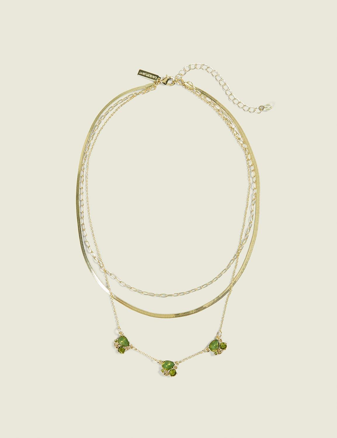 green imitation stone multi-row necklace