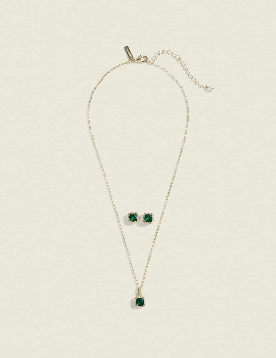 green imitation stone necklace & earring set