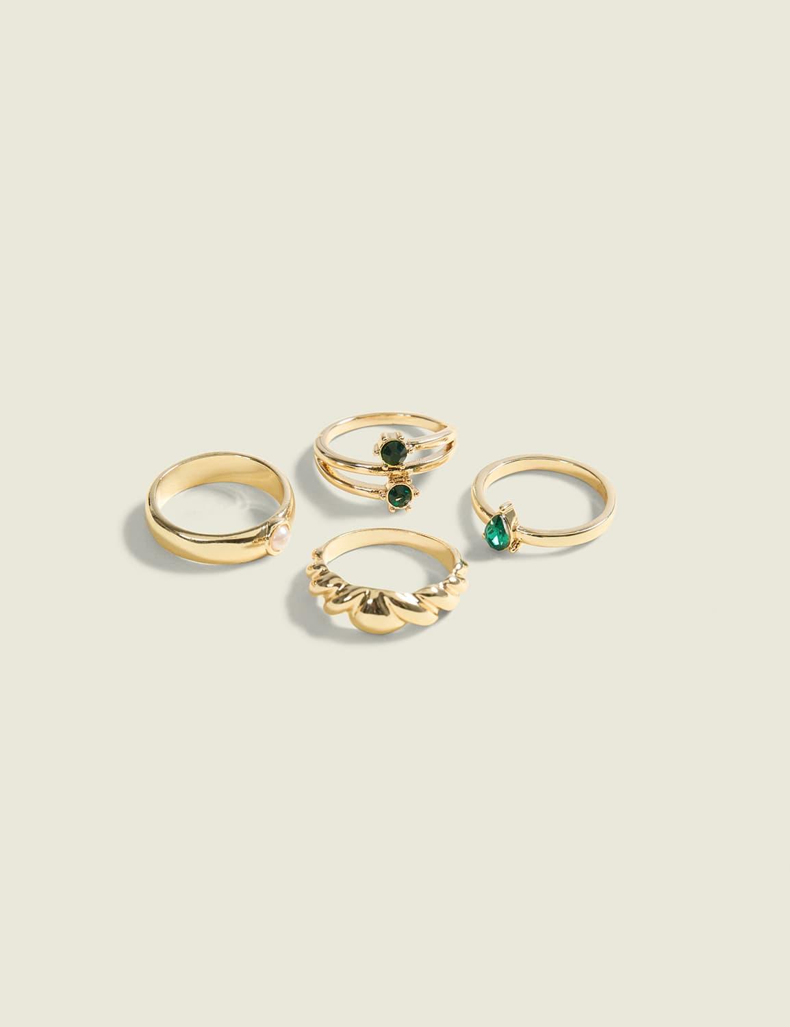 green imitation stone ring stack