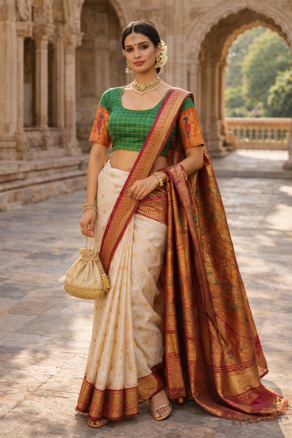 green paithani blouse