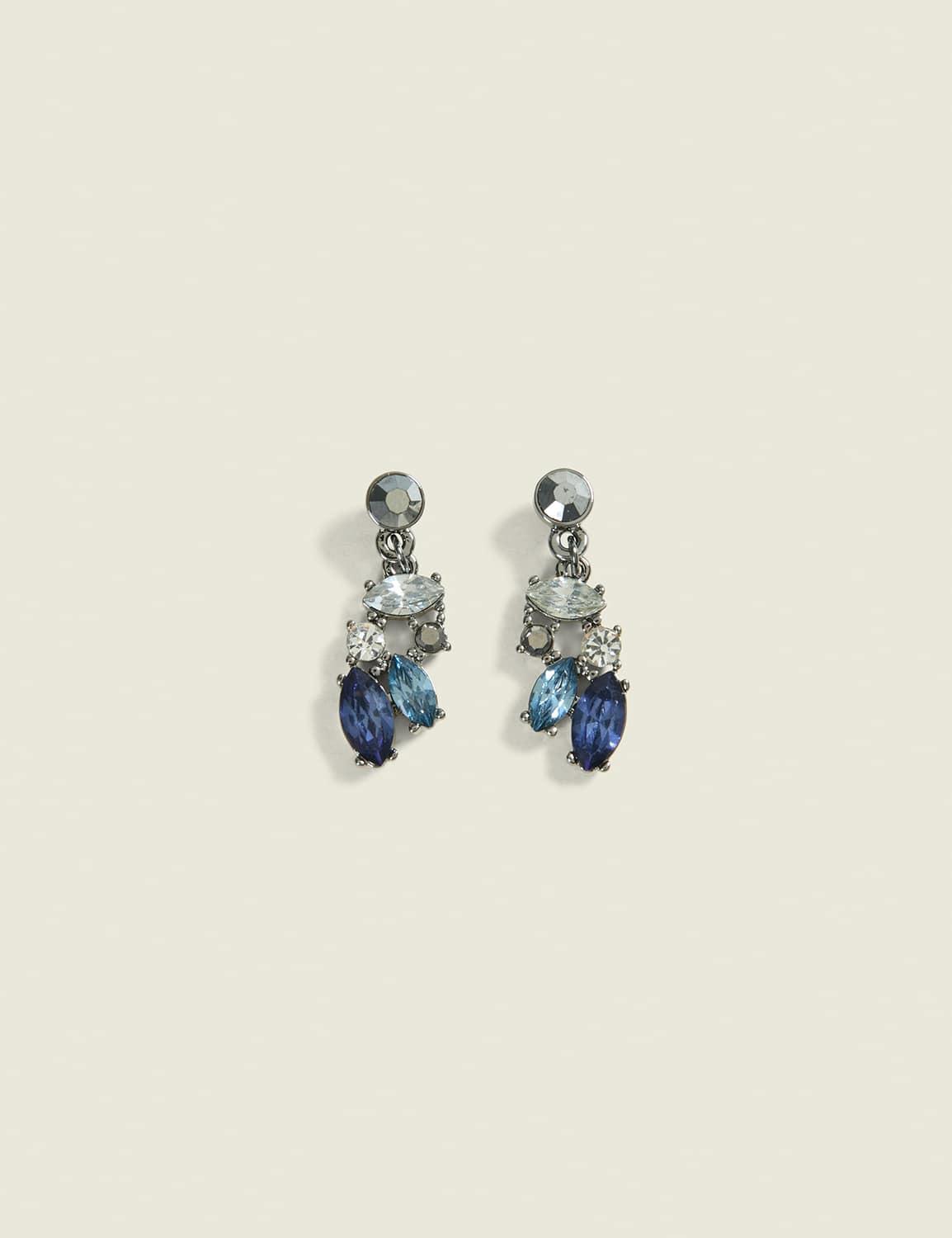 grey & blue cluster imitation stone drop earrings