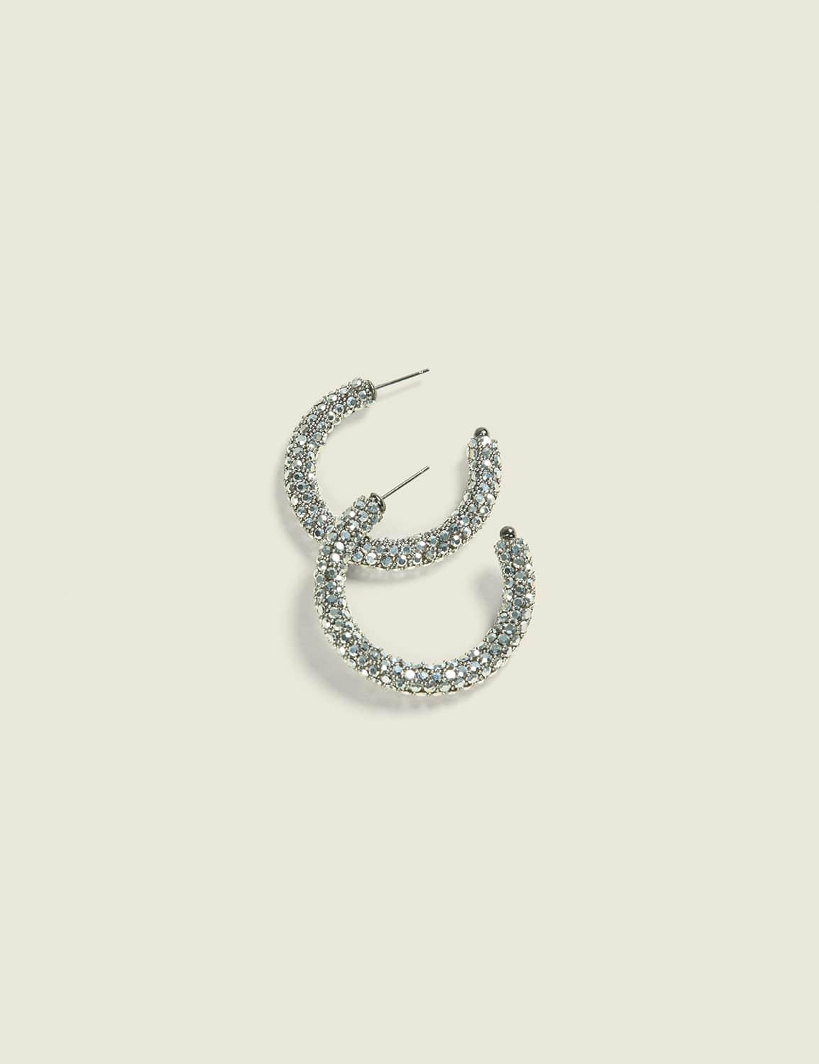 grey pave hoop earrings