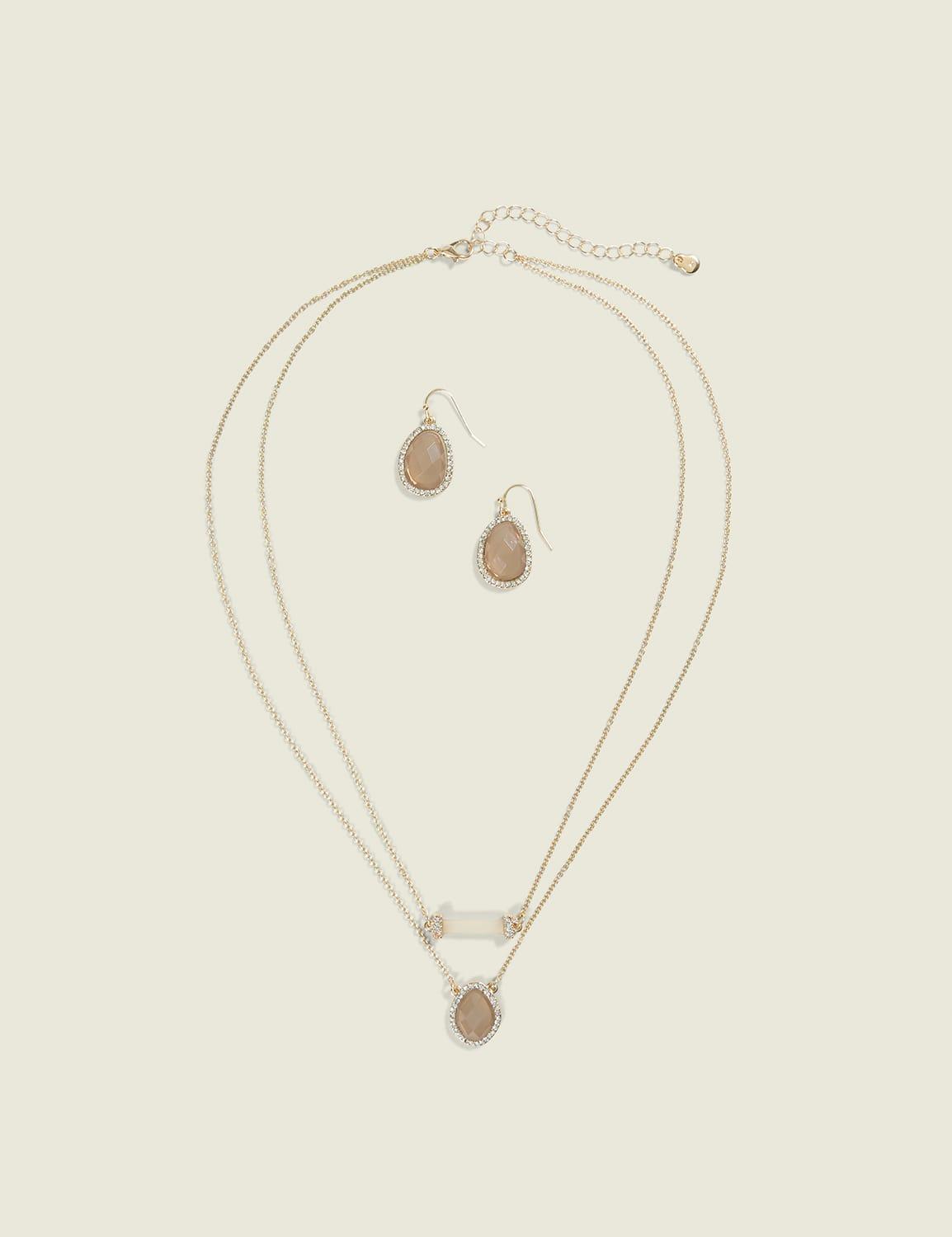 grey teardrop necklace & earring set