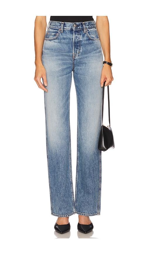 grlfrnd graham high rise straight in blue. - size 23 (also in 25, 24, 26, 28, 31)