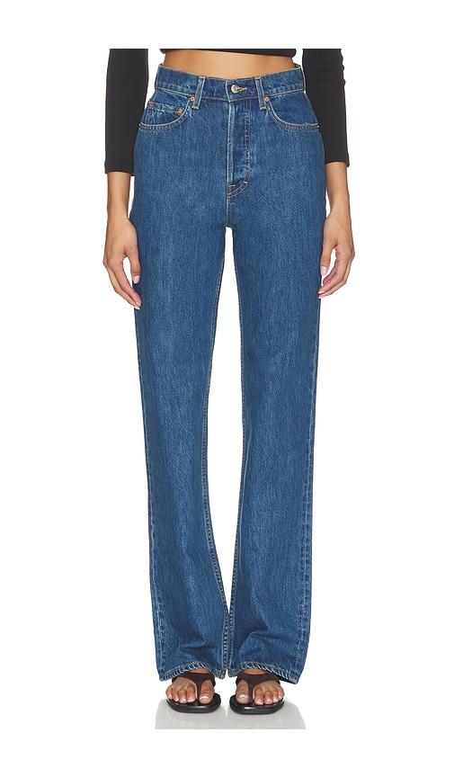 grlfrnd graham high rise straight in blue. - size 23 (also in 26, 27, 28, 29, 30, 32)