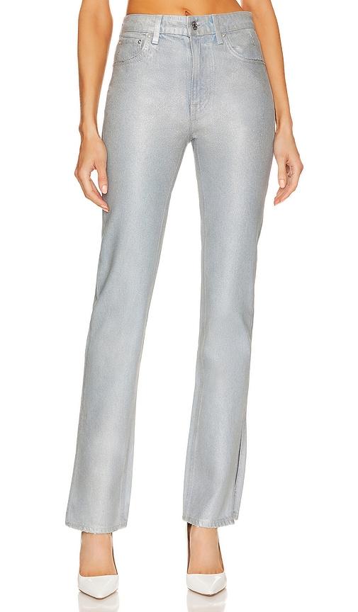 grlfrnd harlow coated high rise boot jeans in metallic silver. - size 23 (also in 24)