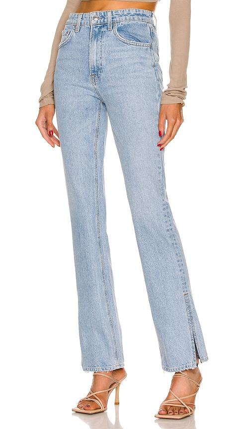 grlfrnd harlow high rise boot slit jeans in denim-light. - size 23 (also in 31, 32)
