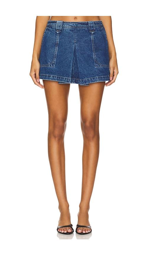 grlfrnd ivy pleated mini skirt in denim-medium. - size 23 (also in 24, 25, 26, 27)