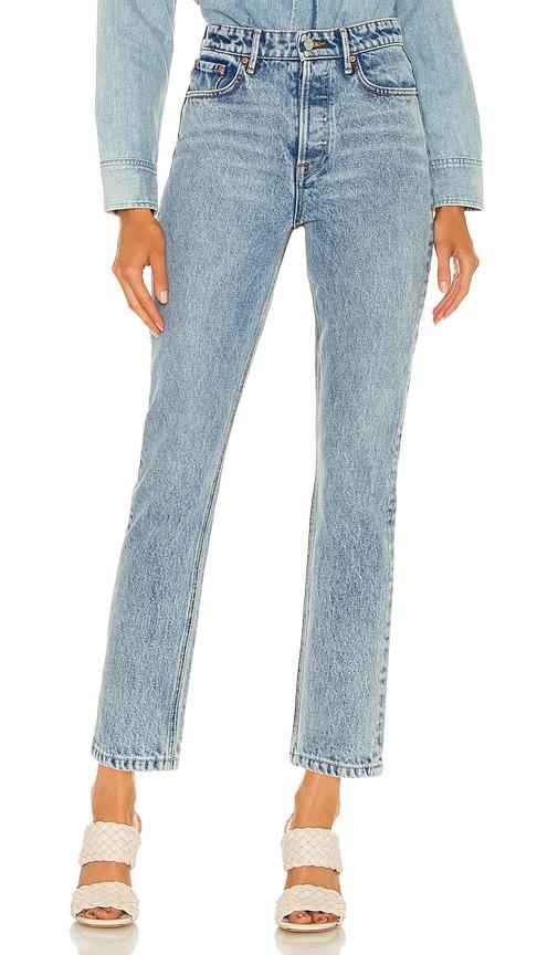 grlfrnd karolina high rise straight crop in denim-light. - size 31 (also in 32)