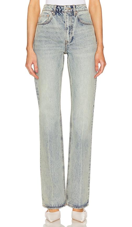 grlfrnd melanie high rise boot cut jeans in blue. - size 31 (also in 32)