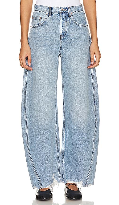 grlfrnd paola barrel leg jean in blue. - size 24 (also in 29, 30, 31)