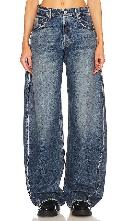 grlfrnd paola barrel leg jean in denim-dark. - size 23 (also in 26, 24, 25)