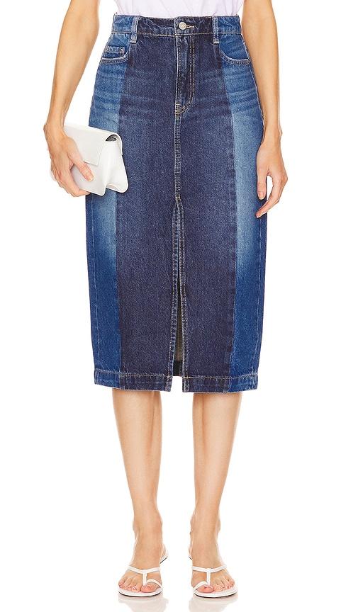 grlfrnd robin seamed tonal midi skirt in denim-medium. - size 24 (also in 23)