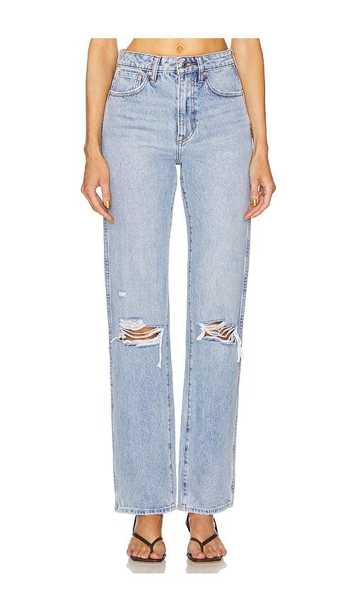 grlfrnd sara super high rise slim straight jeans in denim-light. - size 23 (also in 24)