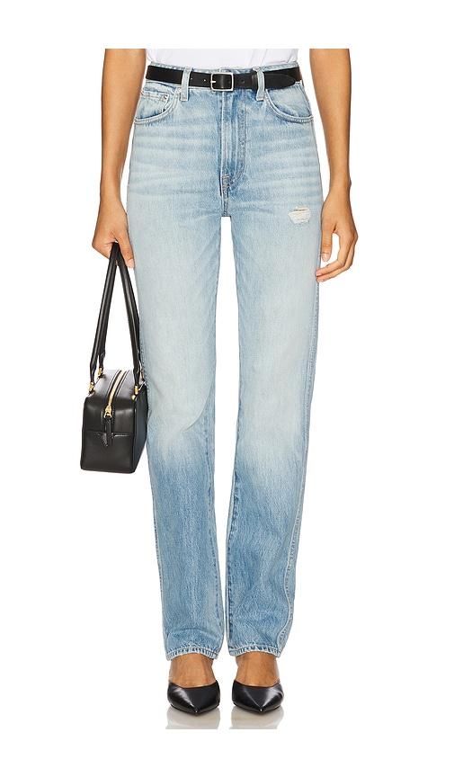grlfrnd sara super high rise straight jeans in blue. - size 23 (also in 24, 25)