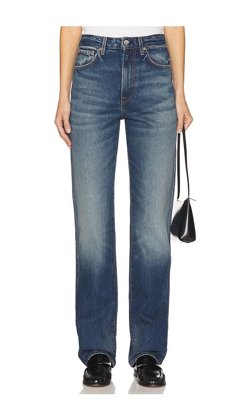 grlfrnd sara super high rise straight jeans in blue. - size 23 (also in 24)
