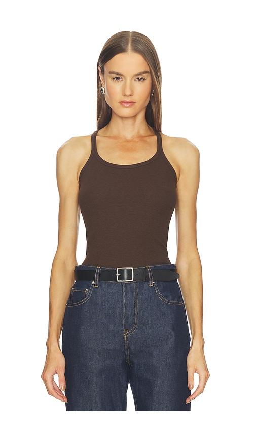 grlfrnd slim racer tank in brown. - size l (also in s, m, xl)