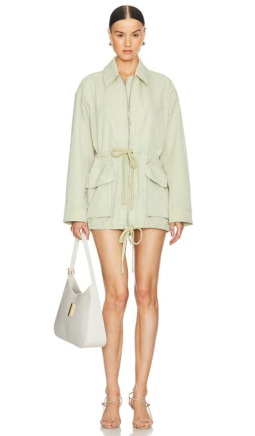 grlfrnd tech gabardine parka jacket in olive. - size l (also in xl)