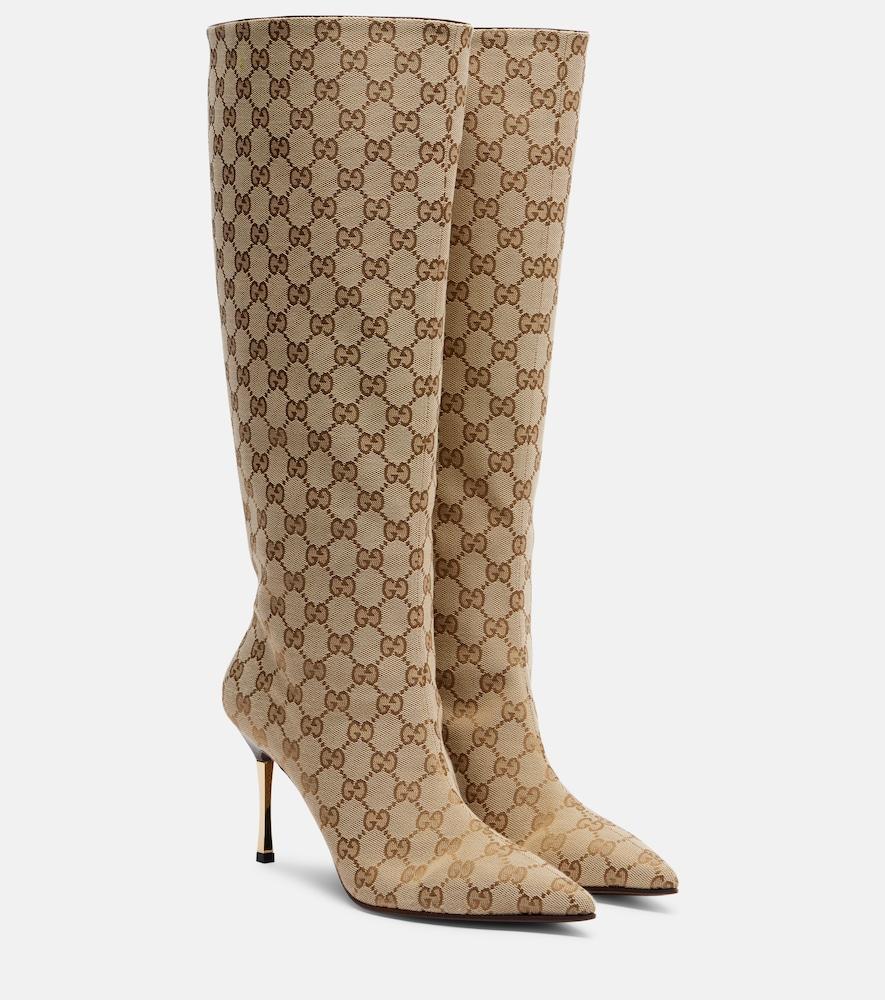 gucci bombshell gg canvas knee-high boots