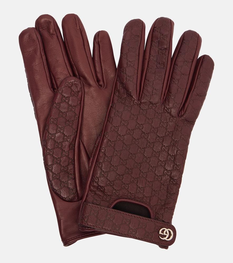 gucci double g gg debossed leather gloves