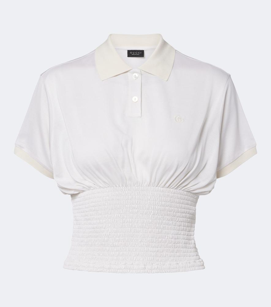 gucci double g shirred silk top