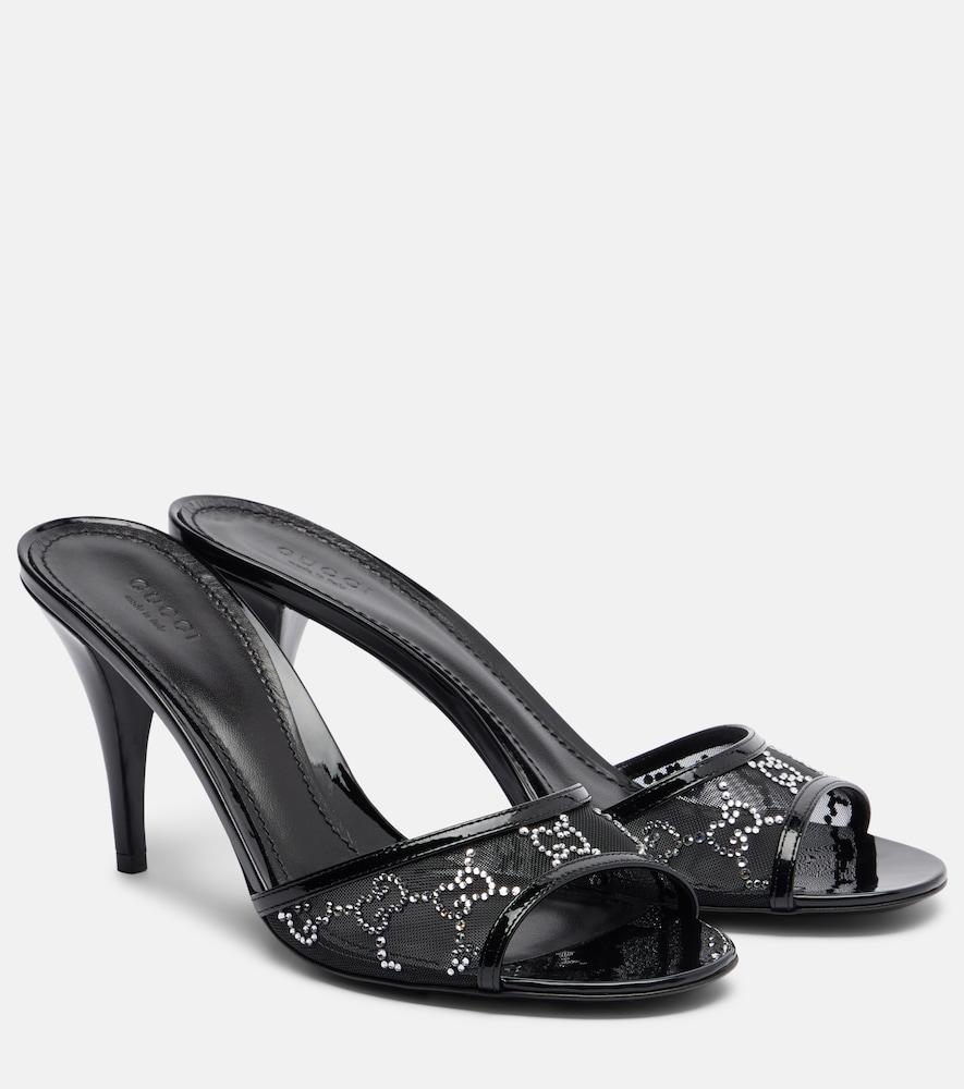 gucci erin gg embellished leather-trimmed mules
