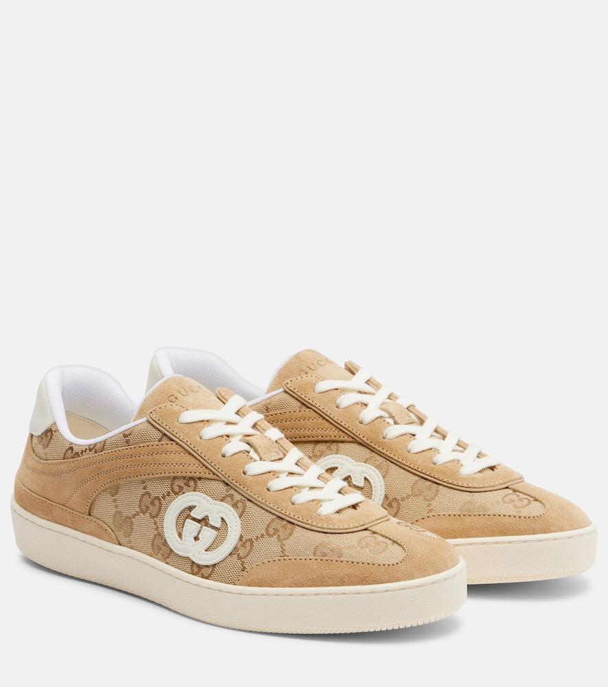 gucci g75 gg canvas suede-trimmed sneakers