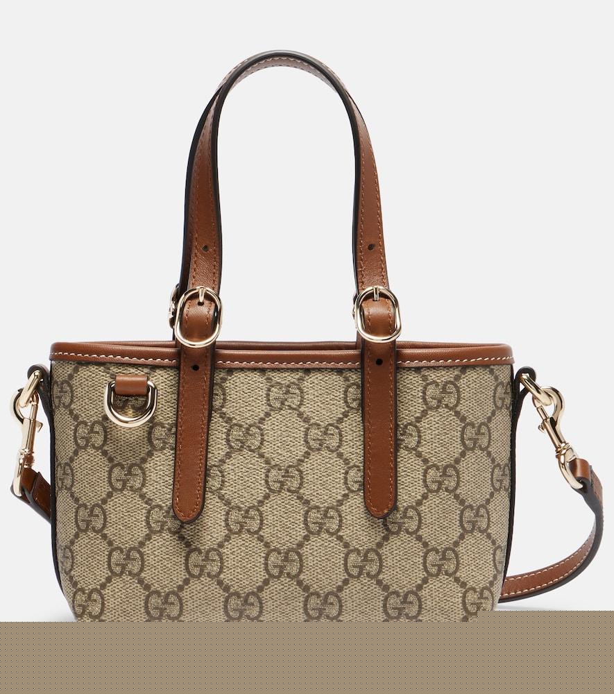 gucci gg canvas leather-trimmed top-handle bag