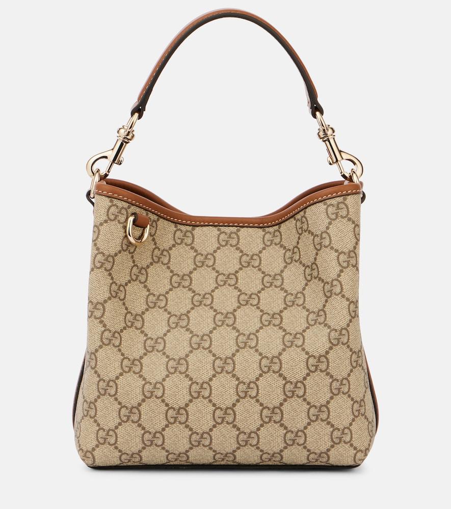 gucci gg emblem small canvas bucket bag