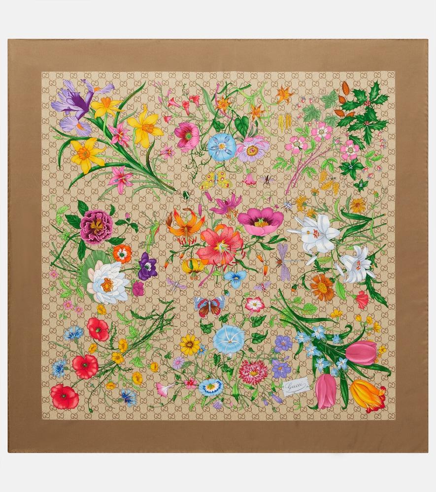 gucci gg gucci flora silk twill scarf