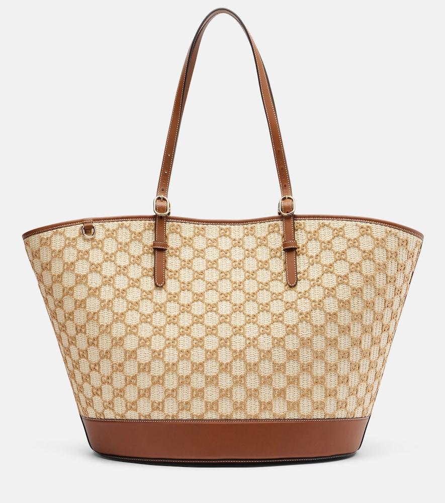 gucci gg large raffia-effect tote bag
