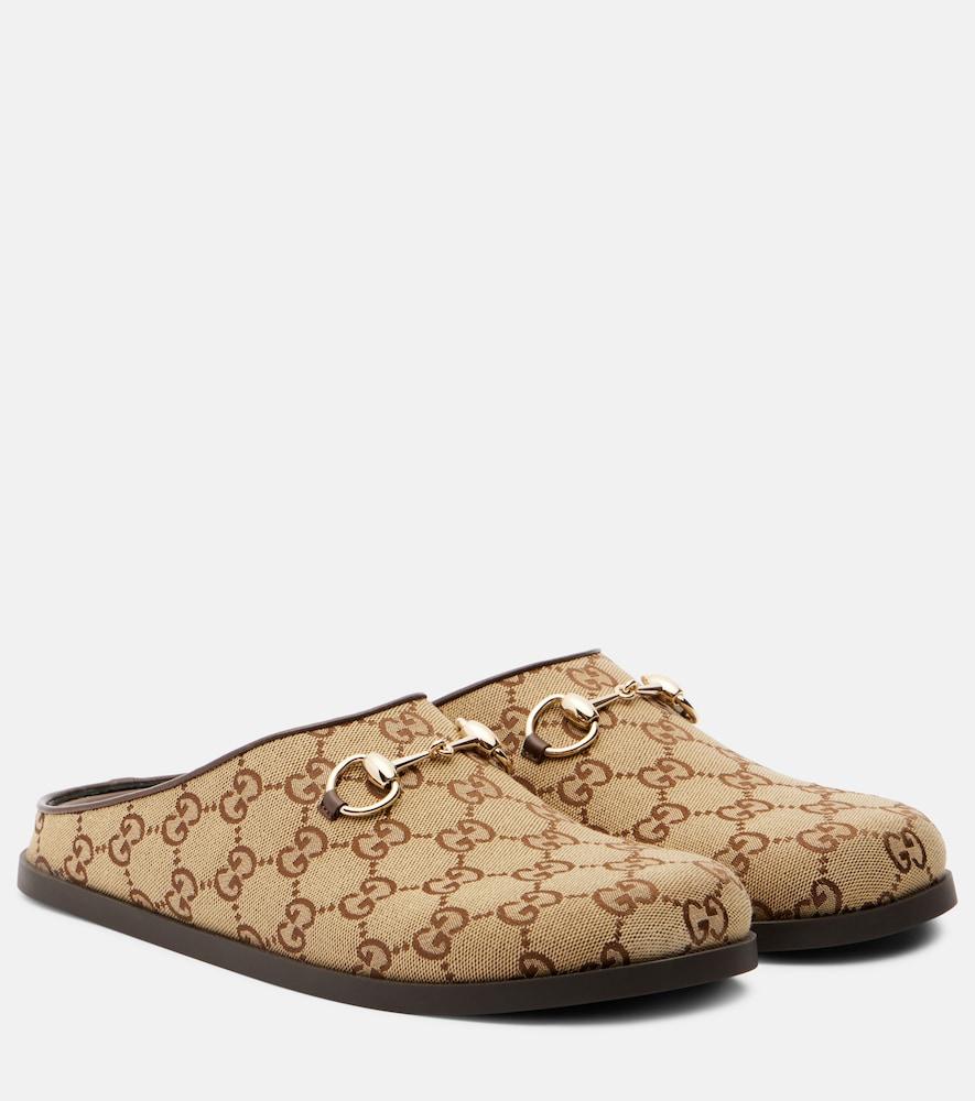 gucci gg leather-trimmed mules