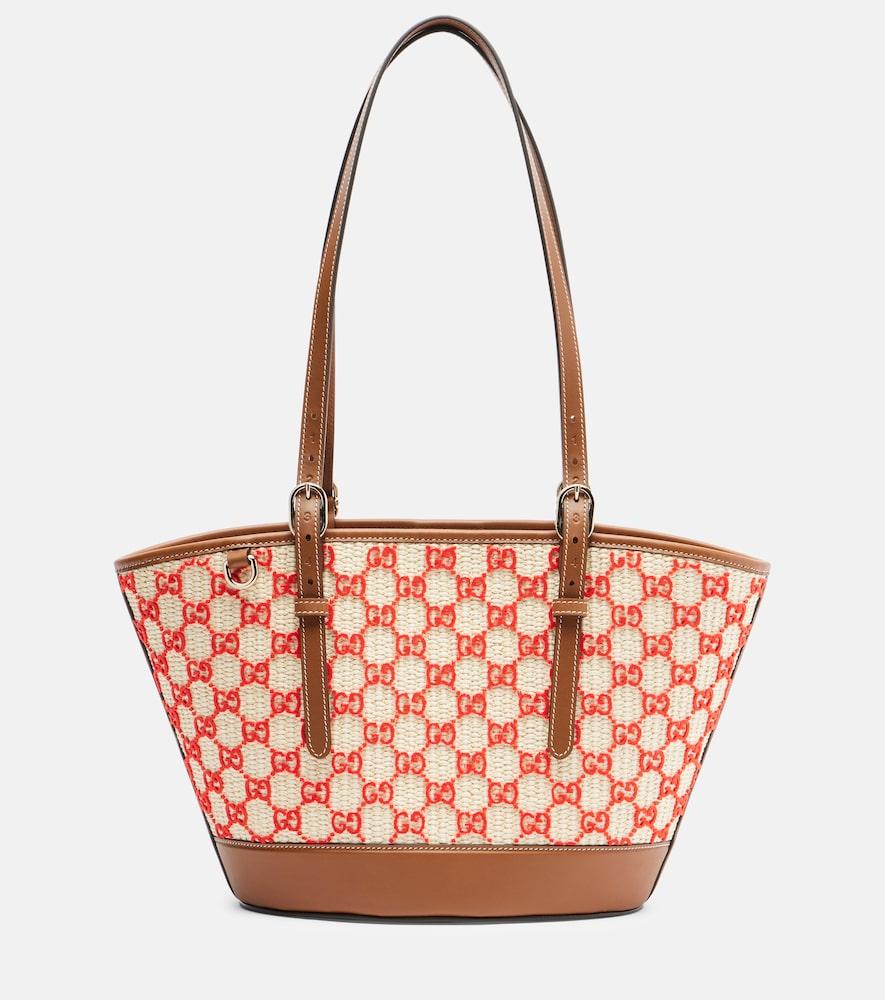 gucci gg small raffia-effect tote bag