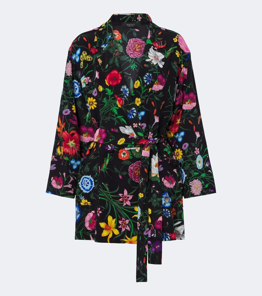 gucci gucci flora belted silk crêpe de chine shirt
