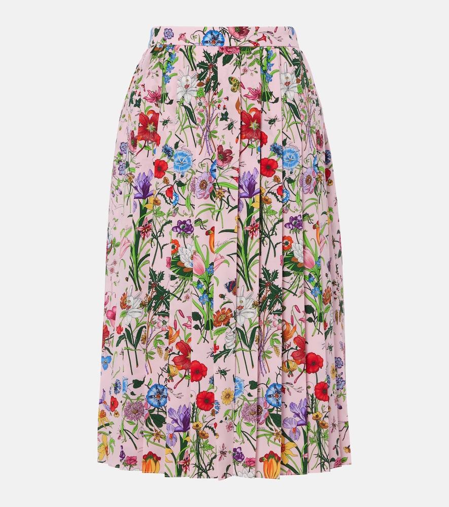 gucci gucci flora pleated silk midi skirt