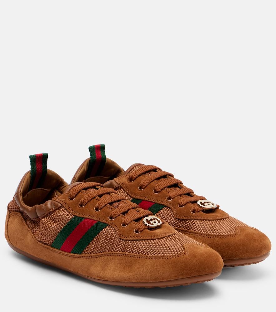 gucci gucci shift suede-trimmed sneakers