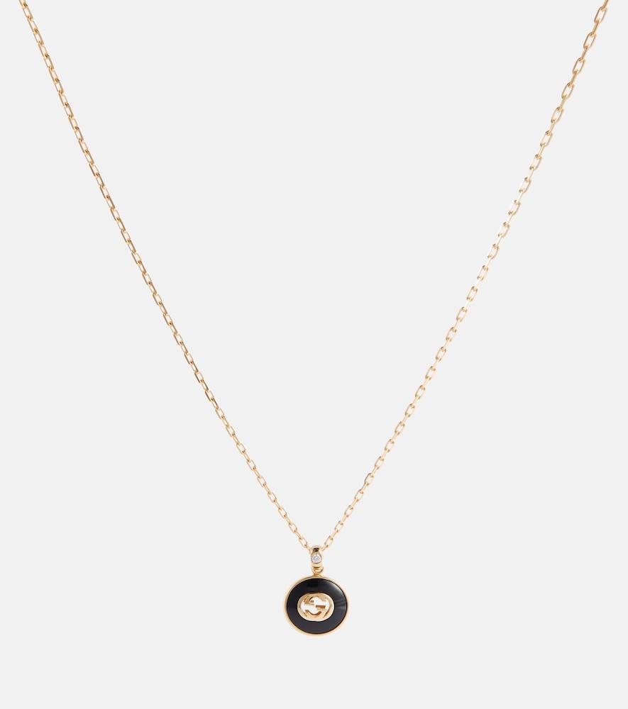 gucci interlocking g 18kt gold necklace with onyx and diamond